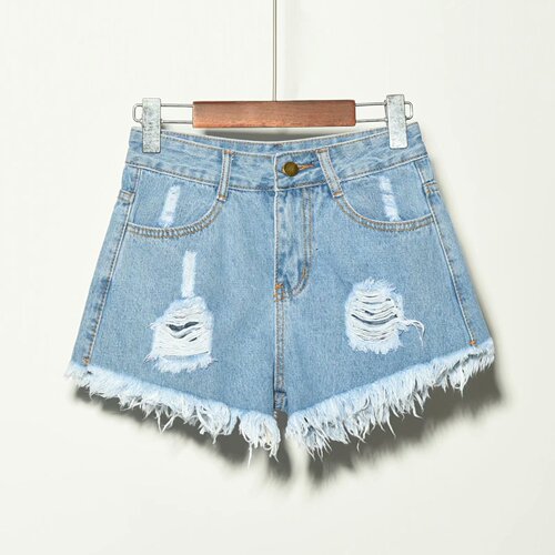 Women's Ins Large Size Fat Mm Summer New Style American Street Retro A-Line Hot Pants with Frayed Edge and Washed Holes