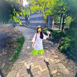 美式复古速干高腰休闲运动裤女夏季潮牌设计甜酷少女感嘻哈宽松直