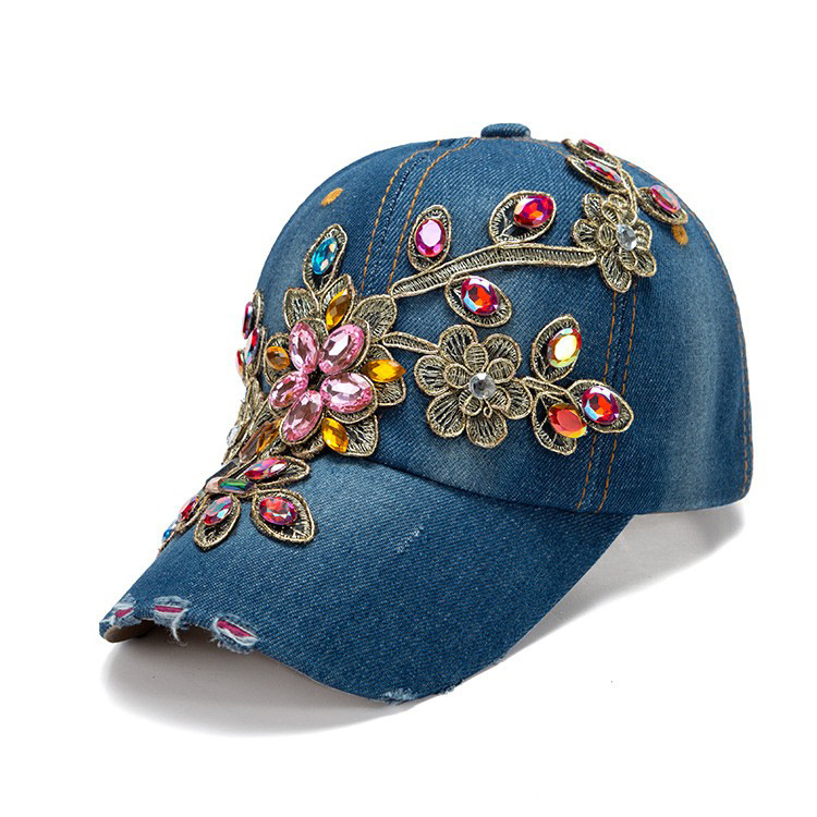 Boné de beisebol de algodão para mulher com strass e girassol_voghion.com