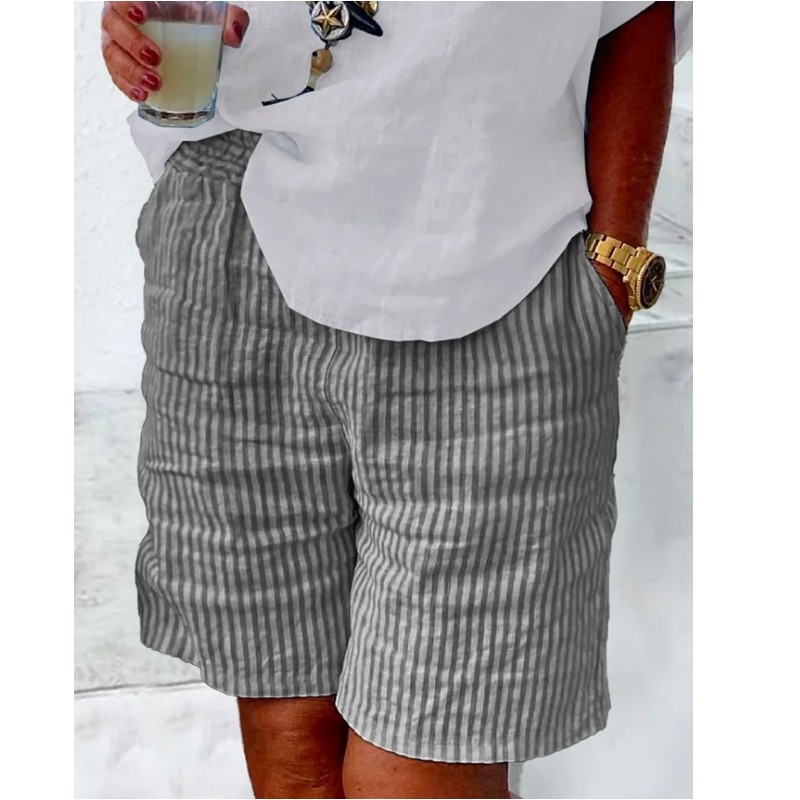Frau Täglich Lässig Einfacher Stil Streifen Kurze Hose Drucken Tasche Gerade Hosen display picture 1