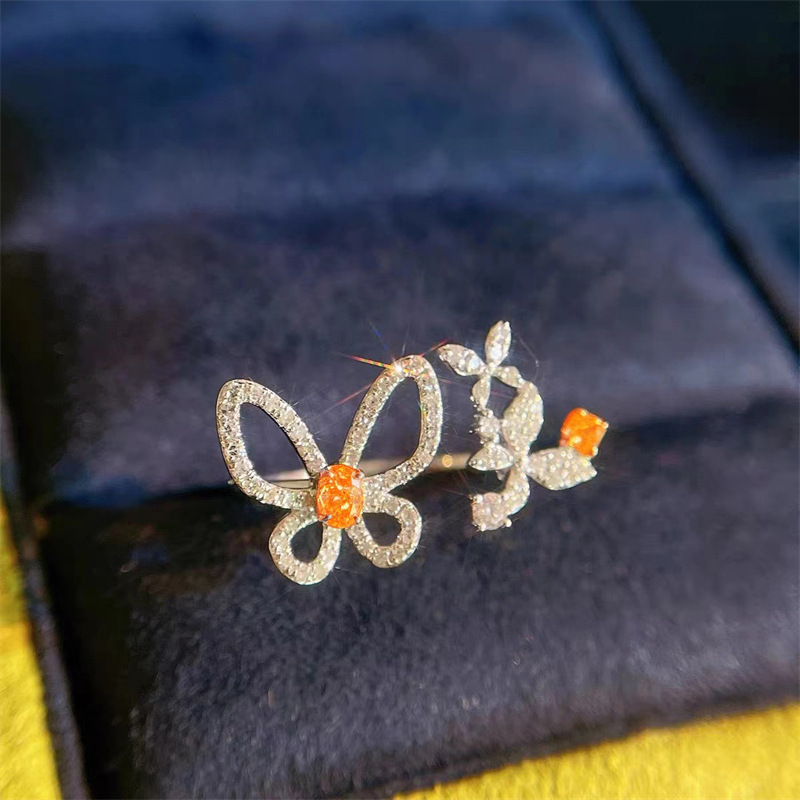 Sweet Butterfly Copper Inlaid Zircon Open Ring