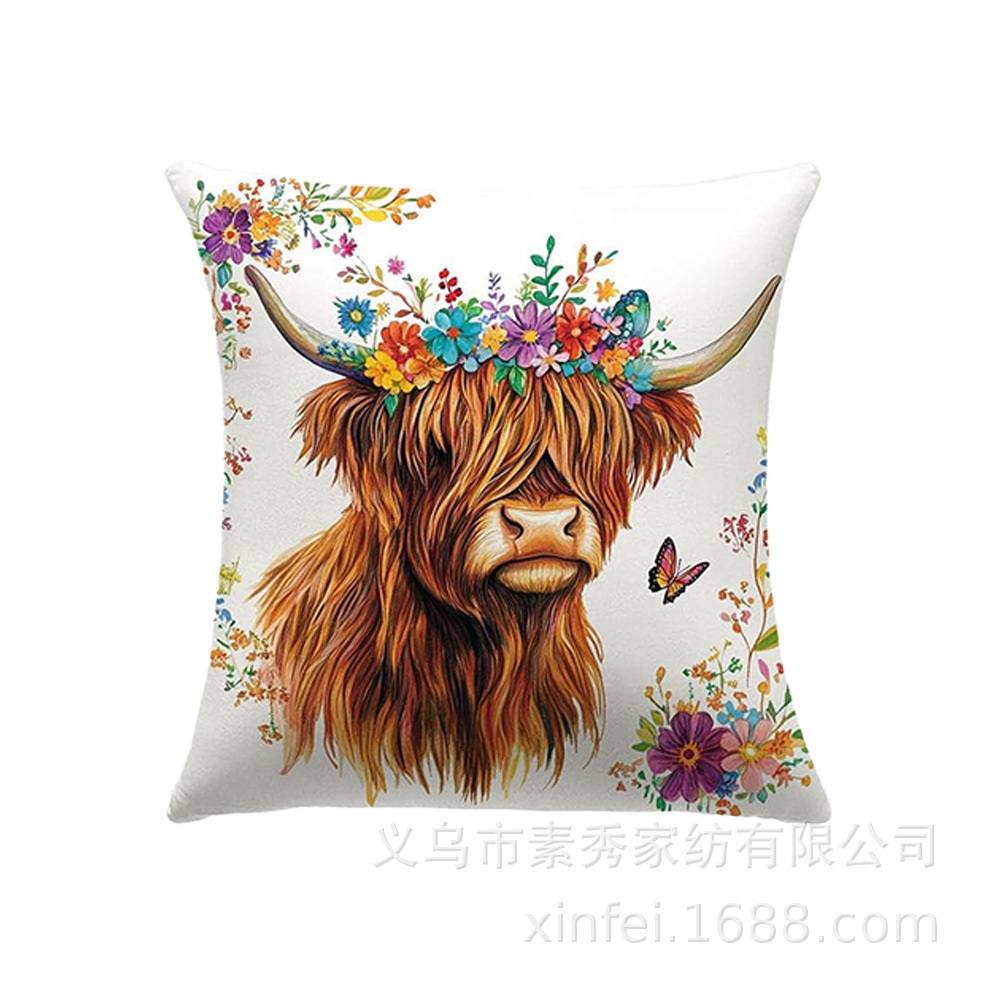 Transfronterizo amazónico Xiyin yak highland ganado animal sofá sala de estar respaldo decoración almohada abraza almohada cubierta de cojín image 7