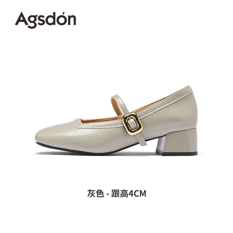 奥古狮登红色玛丽珍单鞋女2025新款秋季法式方头浅口晚晚风小皮鞋|undefined