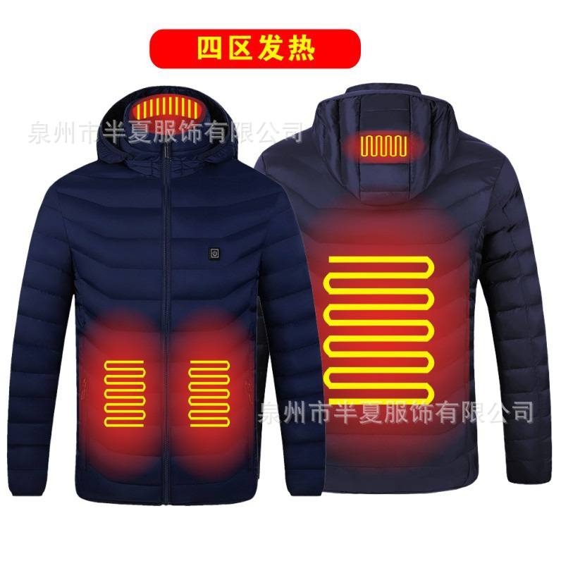 Venta caliente de la zona inteligente 9 de calefacción de carga ropa acolchada de algodón ropa de calefacción de los hombres con capucha ropa acolchada de algodón ropa de calefacción transfronteriza al por mayor