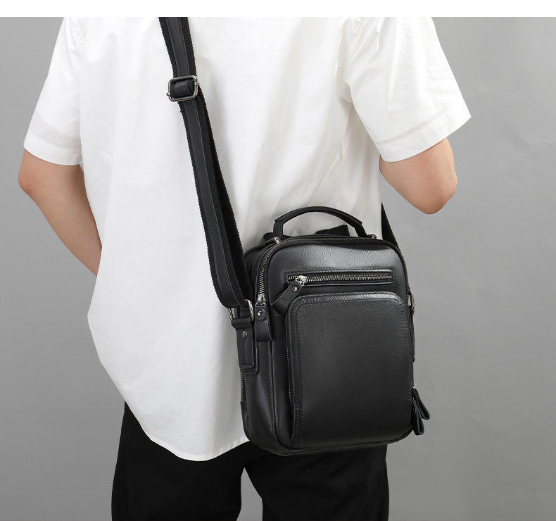 Túi đeo chéo nam da bò thật 22×7×25,5 cm kiểu dáng cổ điển có quai xách — 6014 cà phê, Màu đen, Màu đen vân vải, Cà phê dầu chi tiết 33