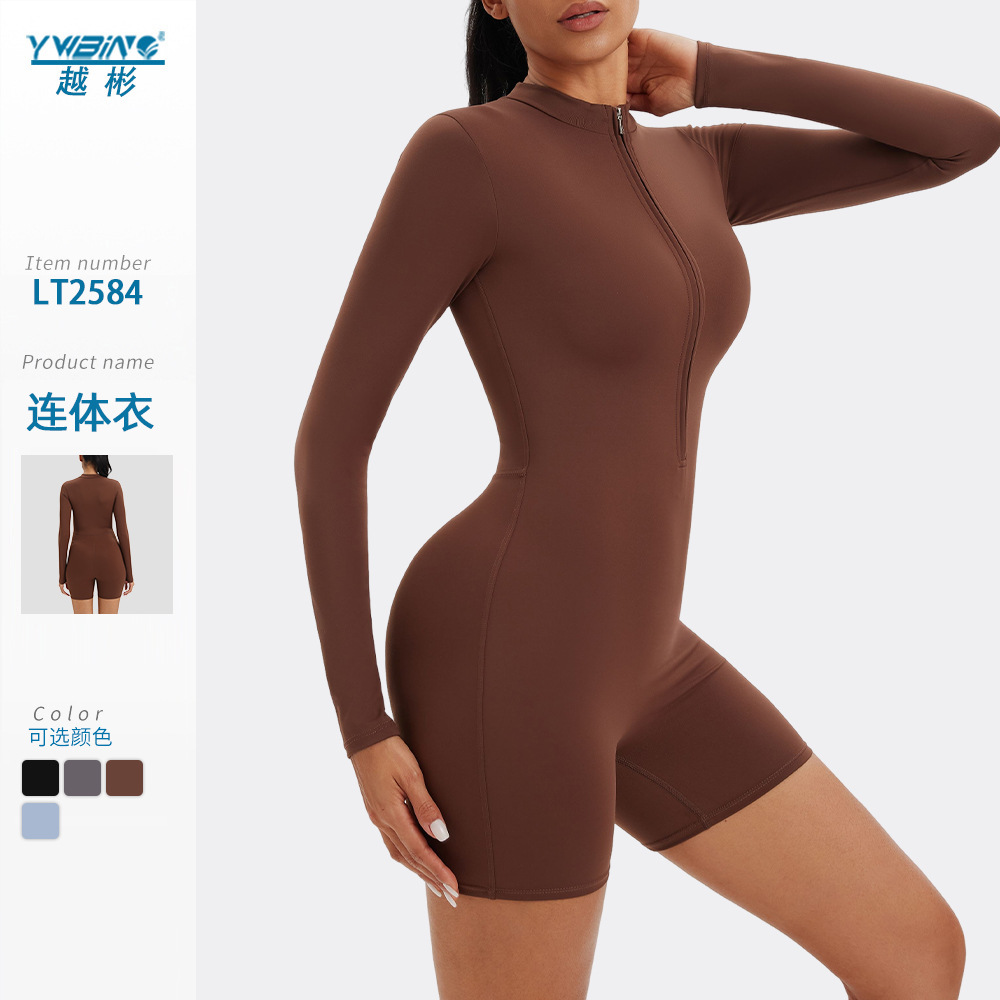 Yoga de fitness transfronterizo Uniforme de manga larga con cremallera desnuda europea y americana