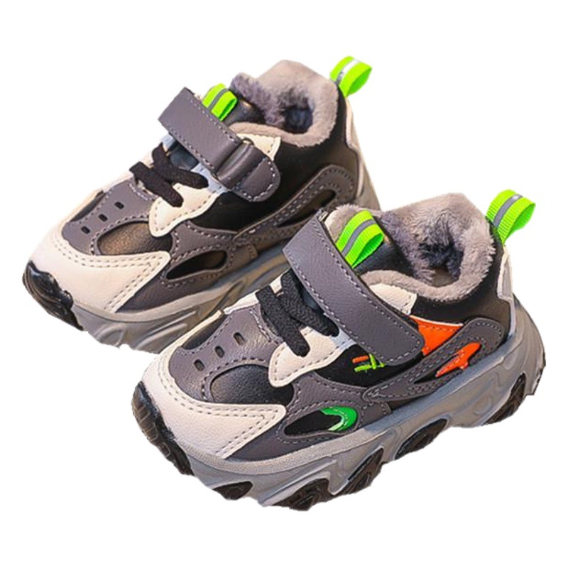 Zapatos de invierno para niños de algodón grande 1-6 años de edad, niños y niñas zapatillas de deporte Bebé forrado de lana gruesa zapatos de algodón zapatos de niño infantil moda