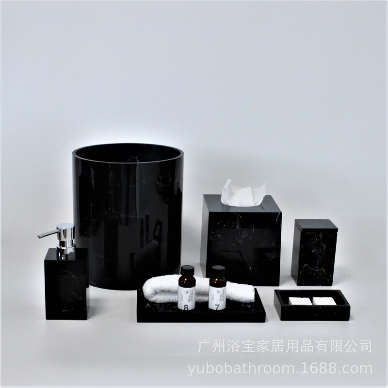 Marble Hotel Resin Bathroom Kit Supplies 7-piece Trash Can Tissue Box Hotel Resin Guest Room Kit