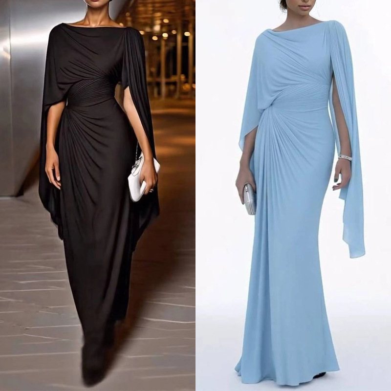 Amazon European and American Cross-Border Women's Long Pure Color One-Shoulder Slim Sleeveless Dress Fashion Dress 25011