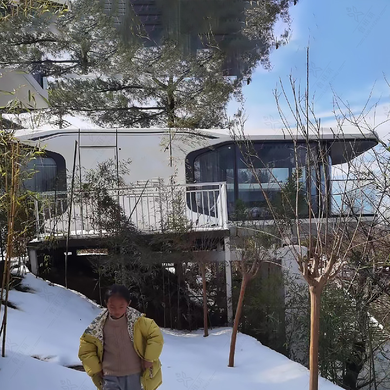 Casa de residencia escondida fuera del mundo, campamento de fama en línea, casa integrada de cápsula futura, casa de aluminio de techo de estrellas móviles