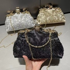 レトロ新中国式刺繍ビーズ刺繍高級感高豪華ハンドバッグ女性斜め掛けチャイナドレス結婚式漢服ディナーバッグ