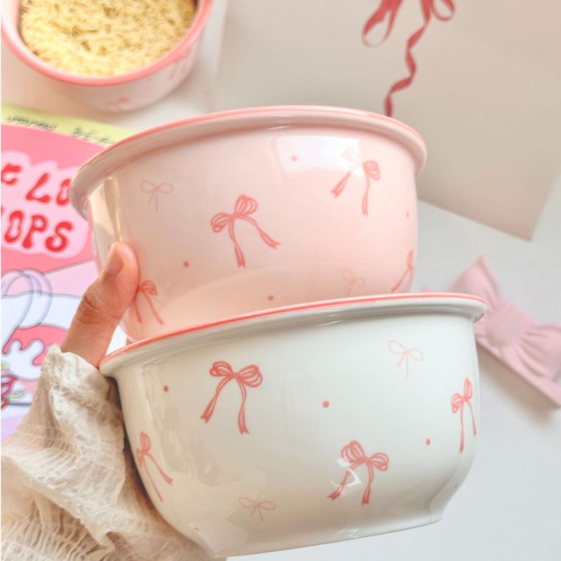 蝶結び【6インチ麺碗】どんぶりの少女の心の高い顔の値のカップラーメン碗ins釉薬の下の陶磁器碗|undefined