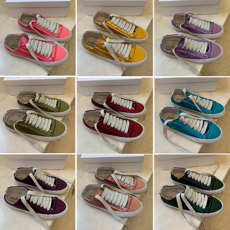 New Women's Shoes Silk Silks and Satins White Shoes Ins Small Dirty Shoes Genuine Leather Flats Sports Casual Shoes Sneakers Canvas Shoes