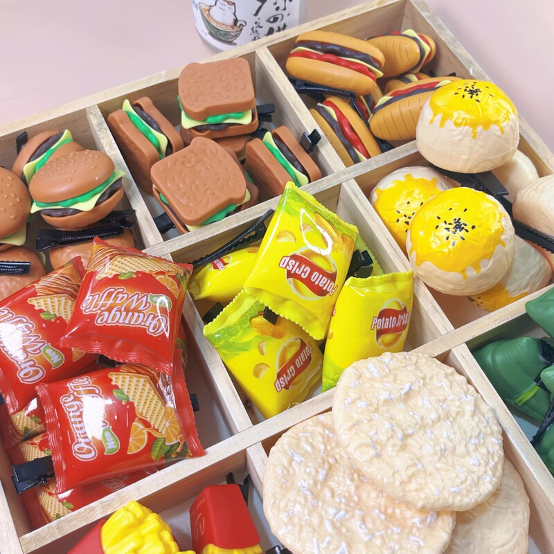 Simulated Cute and Interesting Potato Chip Hair Accessories Miniature Hairpins Hamburger Fries Food Toys Funny Wholesale Hair Accessories Hairpins Biscuits