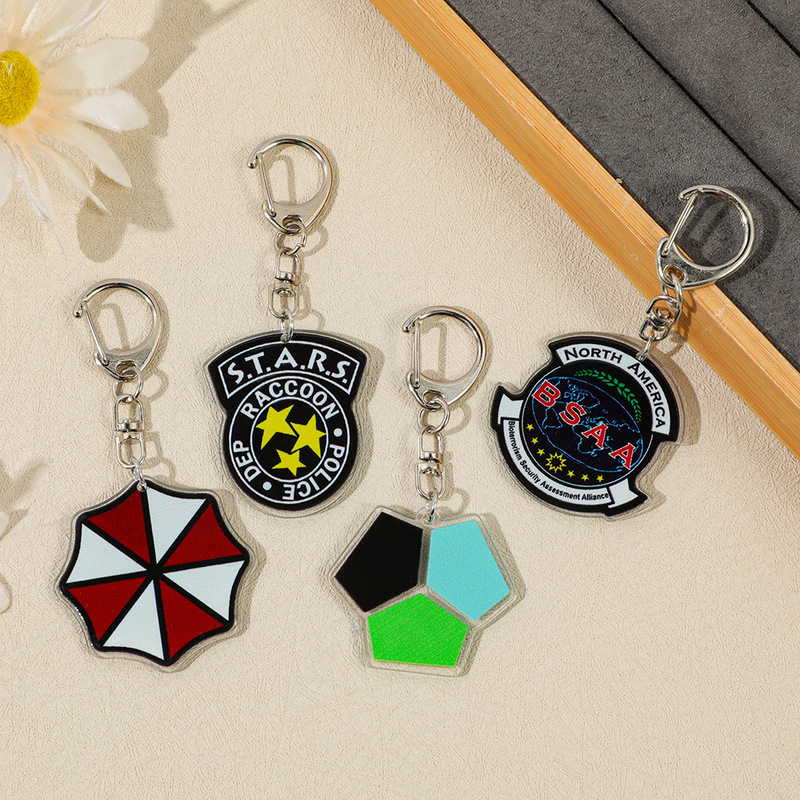 Biohazard Themed Acrylic Keychain Creative Game Logo Keyring Pendant Game Souvenir Biohazard Themed Acrylic Keychain Creative Game Logo Keyring Pendant Game Souvenir