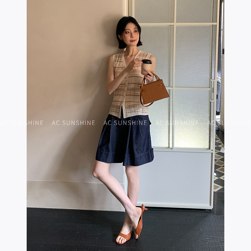 Ac Sunshine Relaxed Retro Simple Versatile Loose Wide-Leg Denim Cotton Shorts for Women H8531 Ac Sunshine Relaxed Retro Simple Versatile Loose Wide-Leg Denim Cotton Shorts for Women H8531