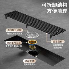 304 stainless steel bamboo drain with black long floor drain, anti-insect and anti-odor, full copper drain core, extended solid large capacity side drain