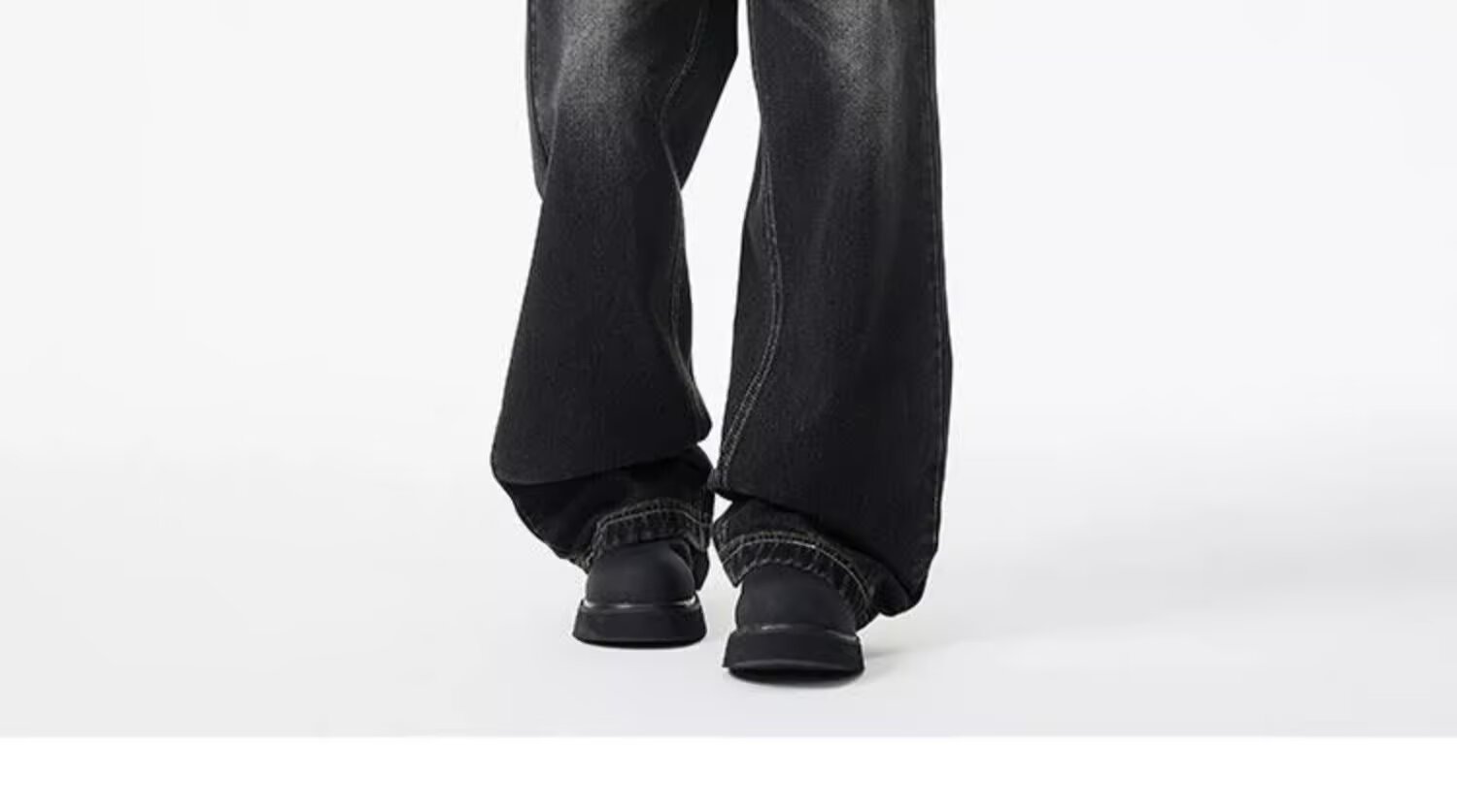 Men's Vintage Washed Denim Jeans Slightly Flared Wide-Leg Cat Whisker Detailing High-Street Style Cleanfit Black Blue (S-3XL)_mkmklike.com