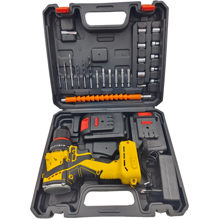 Conjunto de taladro eléctrico de litio sin escobillas de 21V transfronterizo, taladro manual de alta potencia sin escobillas, conjunto de taladro perforado, par súper