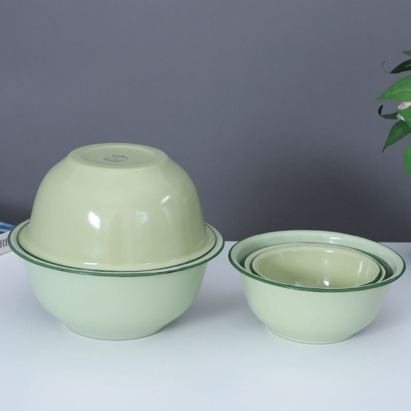 Factory wholesale nostalgic enamel rice bowl multi-specification increase deepening enamel green bowl old-fashioned enamel bowl
