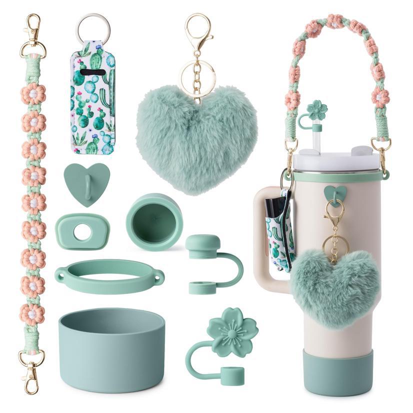 Juego de tapa de pajita de resina accesorios de taza Stanley I correa de mango de botella botas de taza de silicona soporte de lápiz labial llave linda
