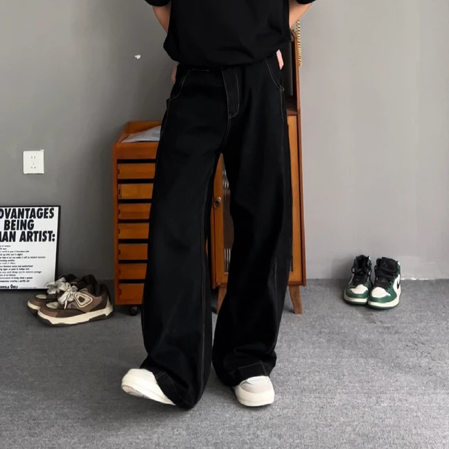 跨境裤子男四季可穿时尚都市立体裁剪遮肉显瘦明线设计弯刀阔腿牛|undefined
