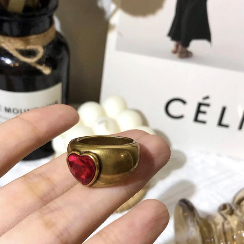 Retro Heart Shape Copper Plating Artificial Gemstones Rings