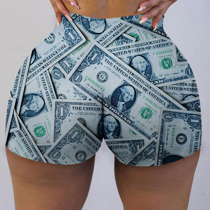 New Amazon Hot-Selling European and American Fashion Trendy Sexy Women's Tight Shorts with Pattern Print Yoga Pants