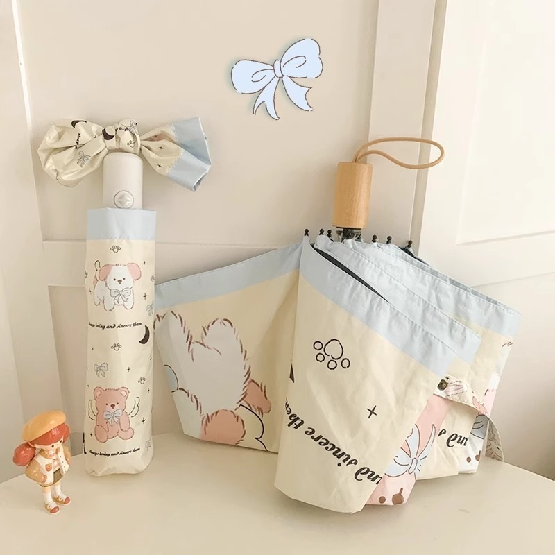 女性用のかわいい全自動傘、晴雨兼用、日焼け止め、UVカット、学生用ビニール折りたたみ日傘|undefined