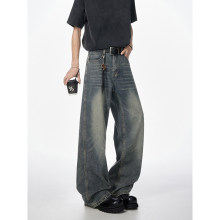 韩式休闲情侣裤子复古水洗宽松版型潮流男士高级感大码牛仔裤潮牌