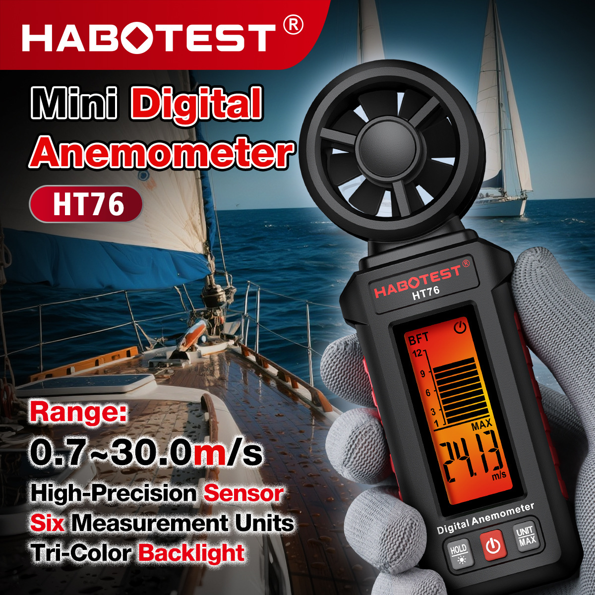 华博HT76迷你风速计手持便携式测风力风速仪数显风量计仪器仪表