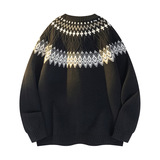 青少年联名美式复古提花针织衫外套男女秋冬宽松民族风毛衣潮，男装针织衫/毛衣，星座614