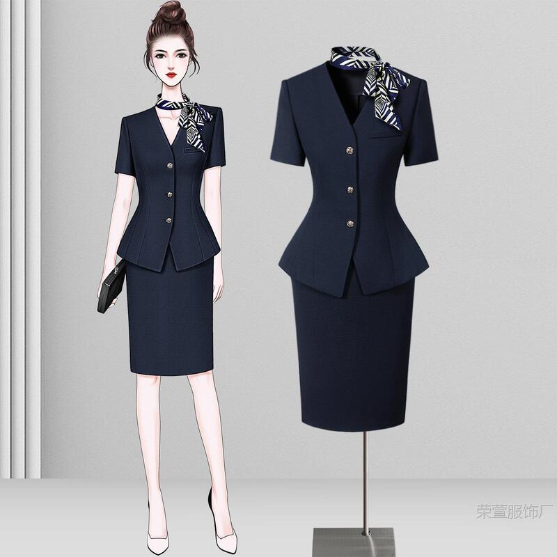 Single-Breasted Professional Women's Skirt Suit, Summer Style, Slim Fit, Jewelry Store Sales Workwear, Receptionist Uniform Single-Breasted Professional Women's Skirt Suit, Summer Style, Slim Fit, Jewelry Store Sales Workwear, Receptionist Uniform