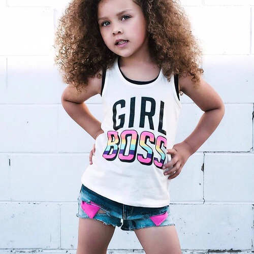 Girls' Suit European and American Style New Arrivals Vest Letter Printed Top Denim Ripped Shorts Two-piece Set Drop Shipping