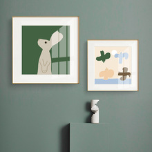 卡通动物绿色兔子挂画卡纸相框画北欧儿童房卧室床头客厅装饰画