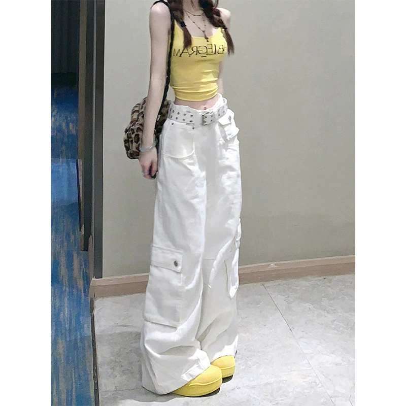 White nurse uniform, summer trousers, loose straight jeans, American style, loose fit