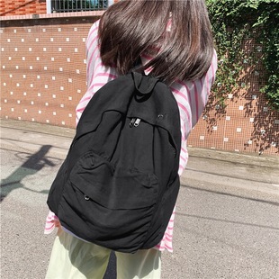 Schoolbag Women's Vintage Ruiying Washed Canvas Backpack Korean-style Harajuku High School Students Casual Backpack for Women