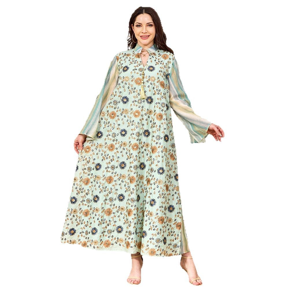 Fabbrica di abbigliamento all'ingrosso per il commercio estero del Medio Oriente, nuovo elegante abito arabo con paillettes ricamate, abaya._voghion.com
