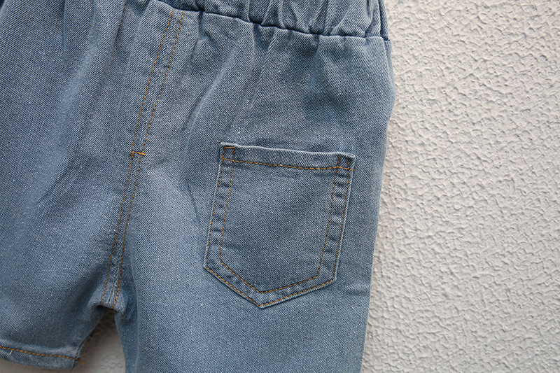 Kleine und mittlere große V-ausschnitt hemd, denim shorts set, sommer neue kinder carto teddybär druck trendy_voghion.com