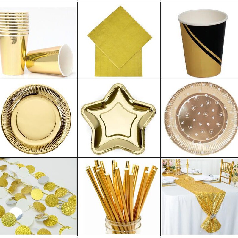 Christmas New Year Gold Silver Five-pointed Star Disposable Paper Plate Shaped Star Dinner Plate Birthday Party Decoration