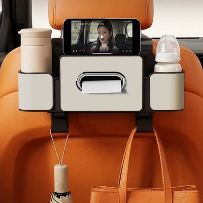Car seat tissue box, rear Car cup holder/beverage holder - 4th-generation-white-seat-back-four-in-one-storage-box-no-cartoon