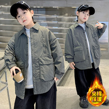 童装新款男童夹棉衬衫外套2024韩版儿童休闲加厚保暖中大童衬衣潮