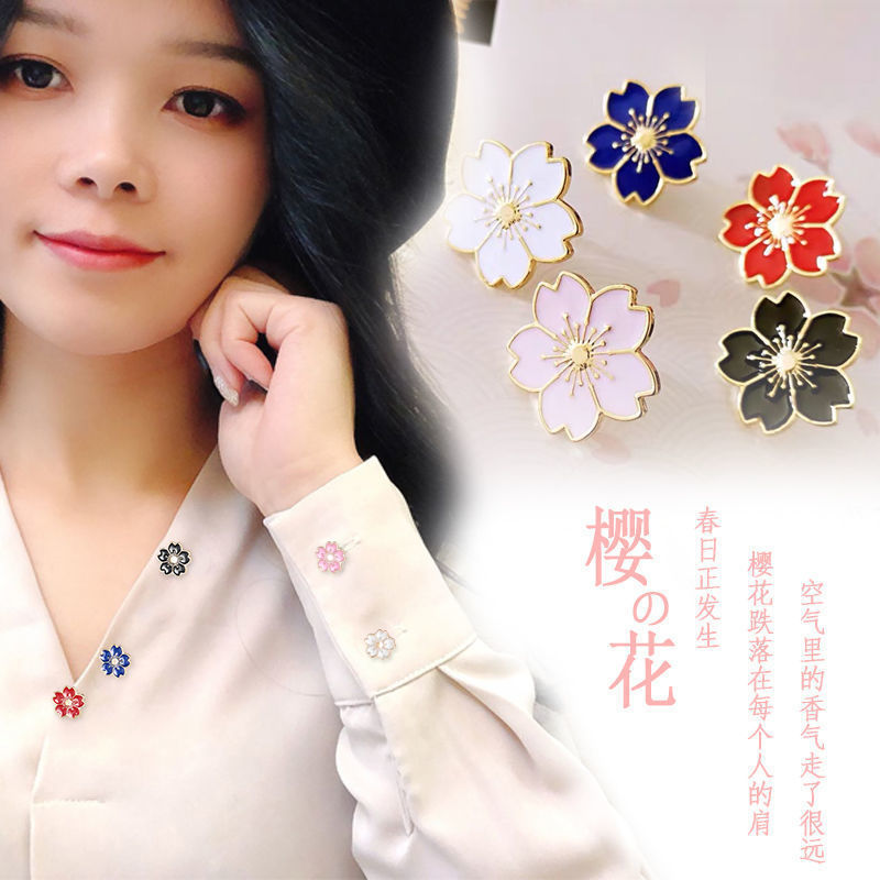 Sakura Brooch Japanese Sweet Corsage Elegant V-Neck Summer Shirt T-Shirt Short-Sleeved Dress Niche Mini Pin