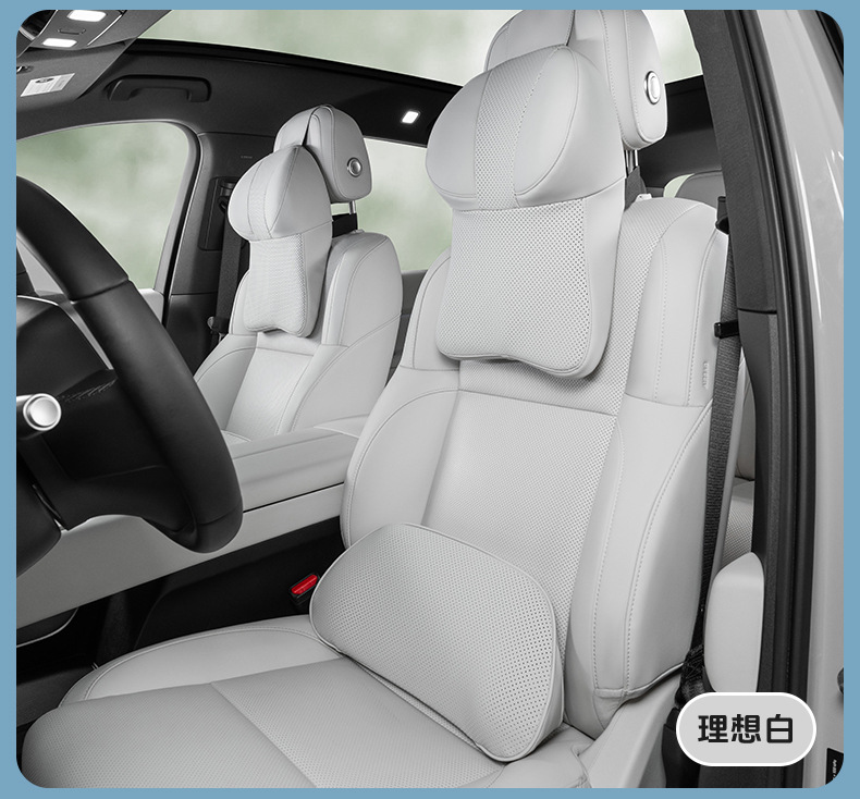 Pu Nappa Leather Car Headrest Memory Foam Breathable Rebound Car Seat Backrest Four-Season Universal Lumbar Pillow