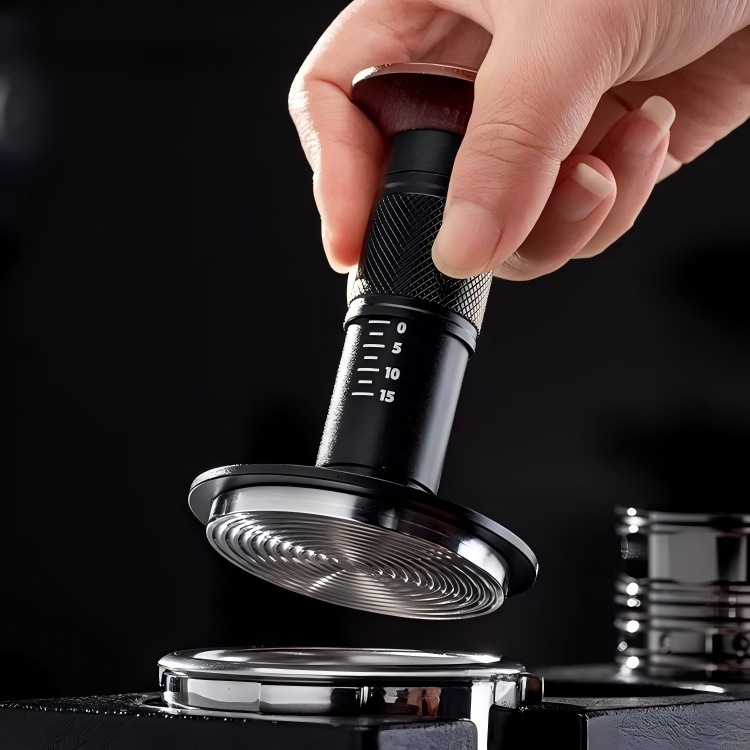 Coffee Machine Tamper with Scale, Impact Powder Hammer with Threaded Base, Constant Pressure Elastic Tamper 51/53/58mm