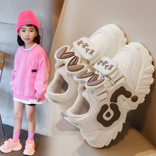 Boys and girls sports shoes  autumn and winter Korean style fashionable soft sole comfortable mesh breathable middle and large children's dad shoes