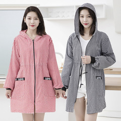 Cotton apron robe home kitchen wear with apron long-sleeved women's kitchen fashion oil and stain-resistant zipper apron