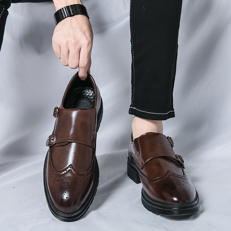 Transfronterizos de tamaño 46 zapatos de cuero de hombre Monk zapatos formales de doble hebilla de un pie zapatos de boda de novio zapatos de hombre