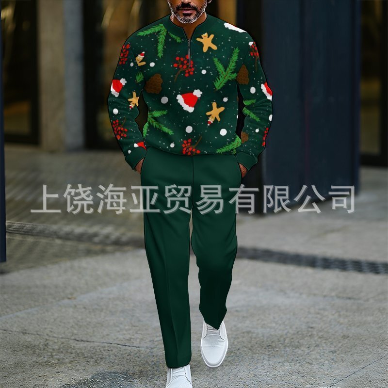 2025欧美跨境外贸秋冬热卖新款男士圣诞节数码打印套装男卫衣两件|undefined