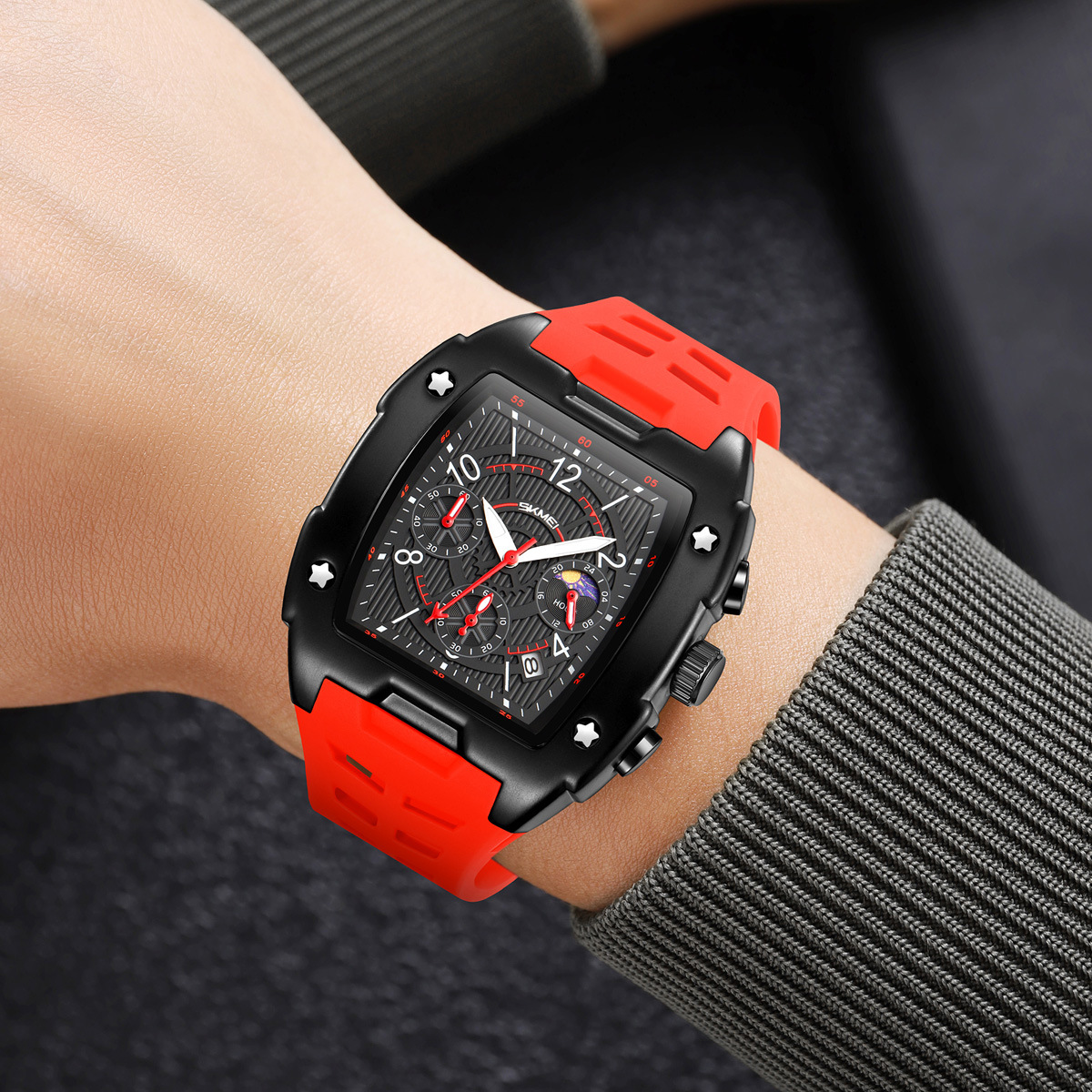 Momento Meiyuan fábrica de barril de vino para hombres reloj multifuncional de silicona impermeable cronógrafo de cuarzo explosión transfronteriza